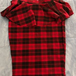 Red and black plaid peplum skirt Unique Vintage size XL/14 calf length pencil
